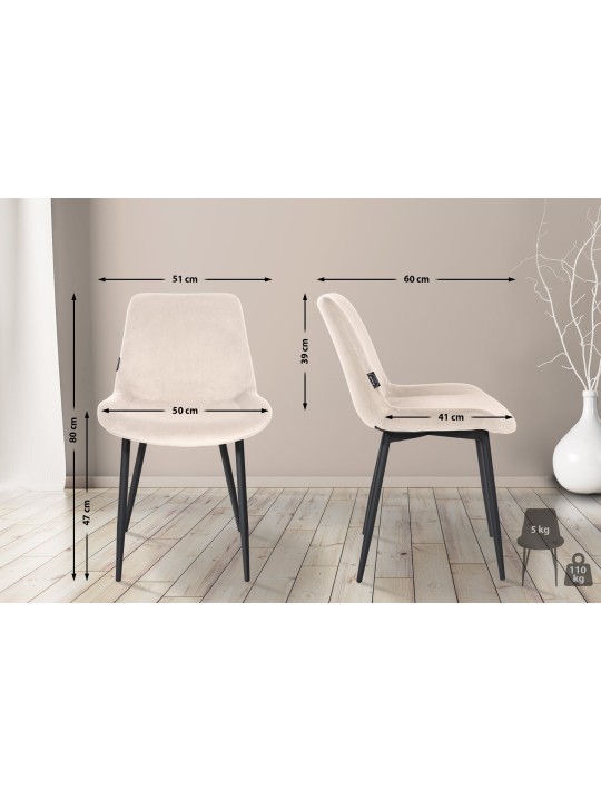Set van 4 eetkamerstoelen Victoria fluweel, crème