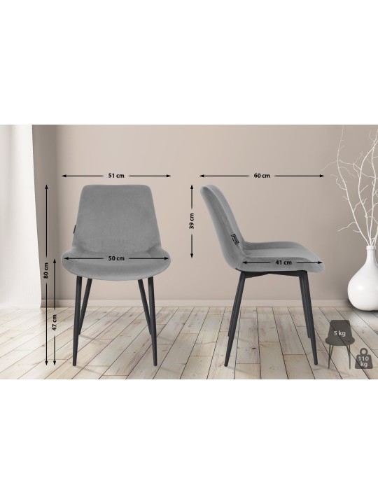 Set van 4 eetkamerstoelen Victoria fluweel, grijs