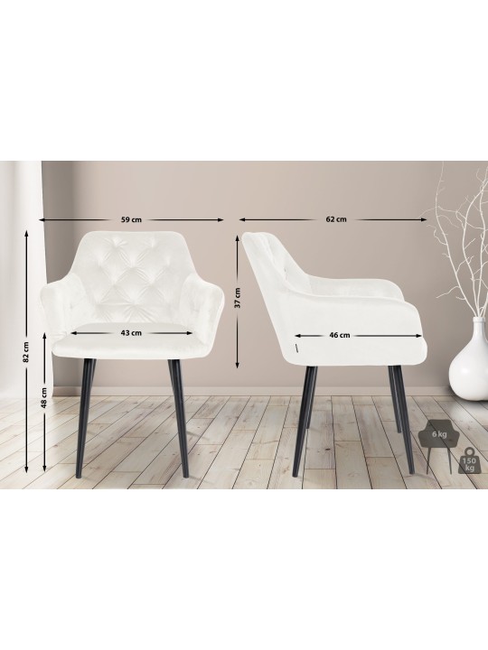 Stanley fluwelen eetkamerstoel, crème