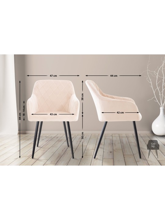 Set van 2 eetkamerstoelen Shila fluweel, beige