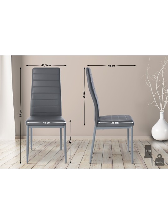 Set van 4 eetkamerstoelen Mayfair kunstleer, grijs