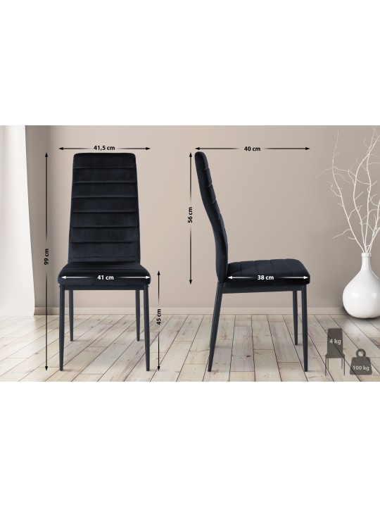 Set van 4 eetkamerstoelen Mayfair fluweel, zwart
