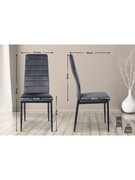 Set van 6 eetkamerstoelen Mayfair fluweel, grijs