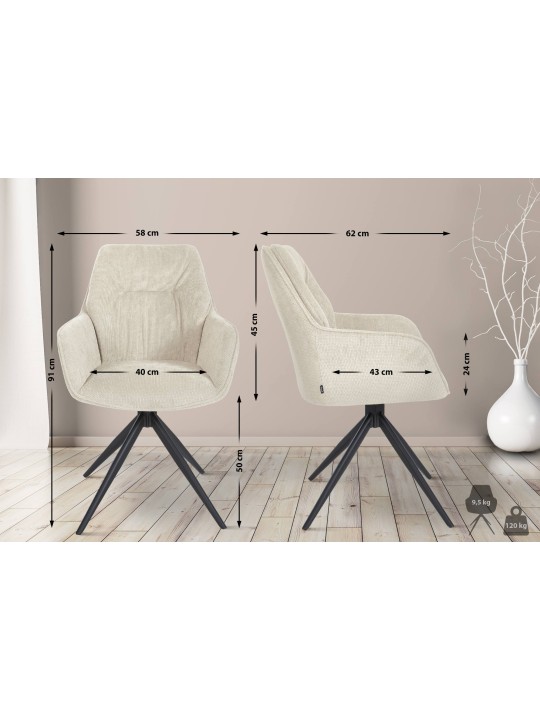 Eetkamerstoel Jules stof, crème