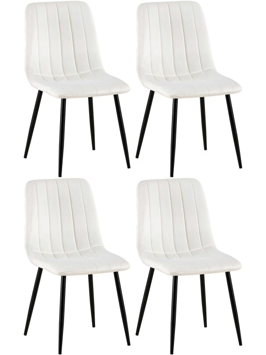 Set van 4 stoelen Dijon fluweel, crèmewit