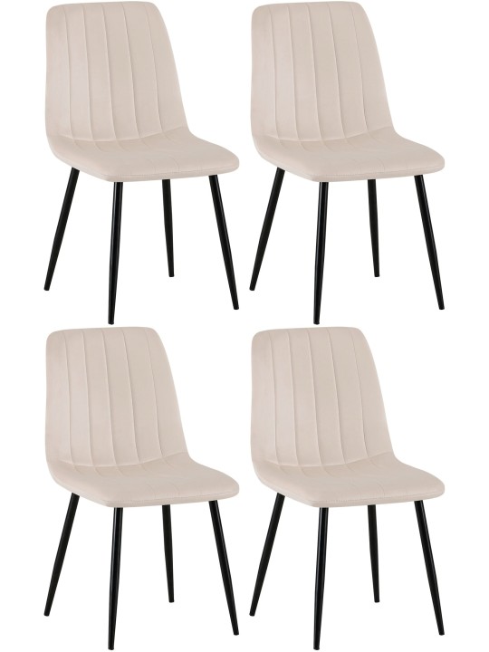 Set van 4 stoelen Dijon fluweel, crème