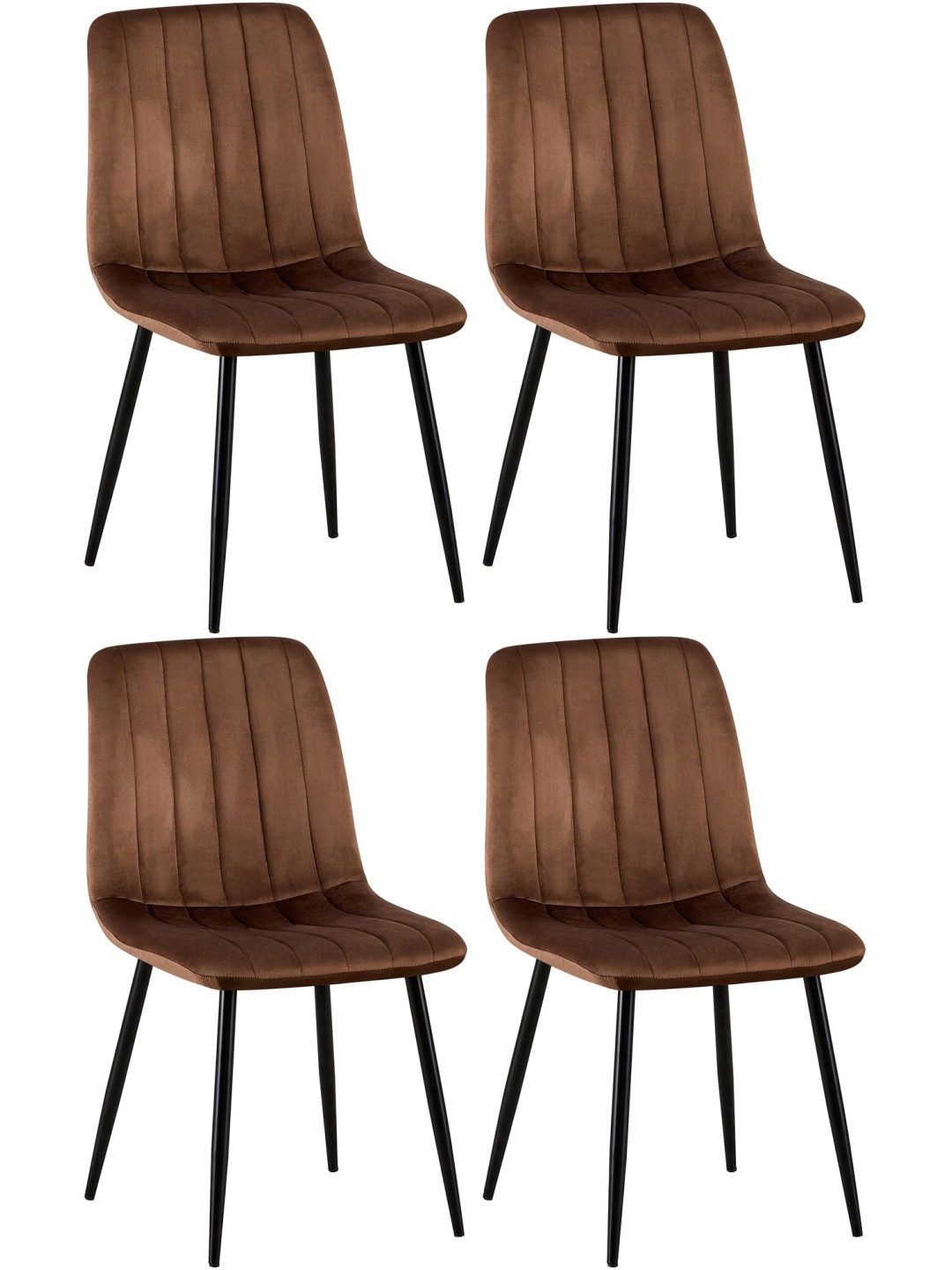 Set van 4 Dijon fluwelen stoelen, bruin