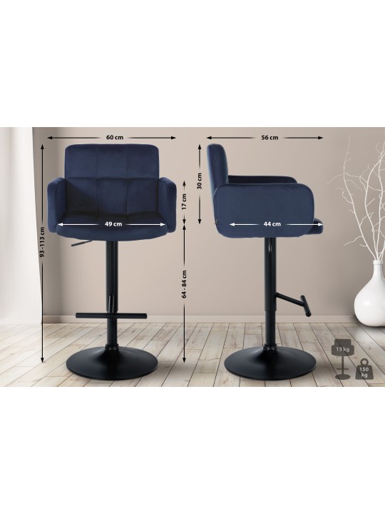 Barkruk Los Angeles fluweel, blauw