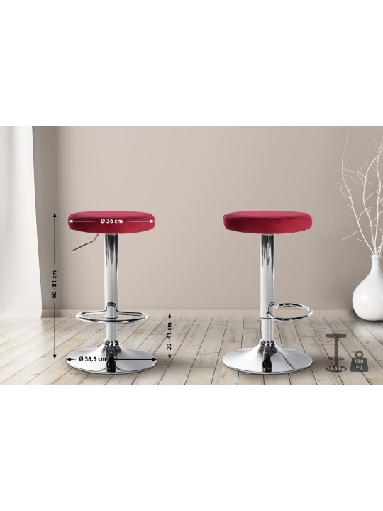 Set van 2 barkrukken Ponte fluweel chroom, rood