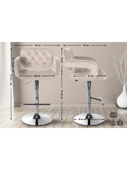 Barkruk Dublin fluweel chroom, crème Barkruk Dublin fluweel chroom, crème