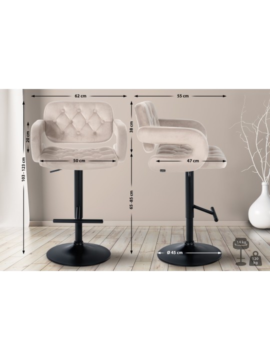 Barkruk Dublin fluweel, crème