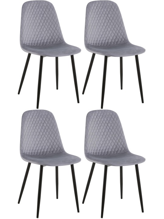 Set van 4 stoelen Giverny fluweel, grijs