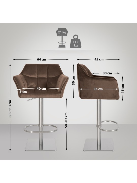 Barkruk Damaso E fluweel, bruin