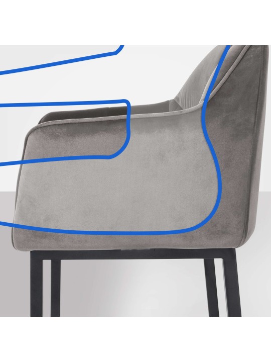 Barkruk Damaso B fluweel met 4-poots frame, grijs Barkruk Damaso B fluweel met 4-poots frame, grijs