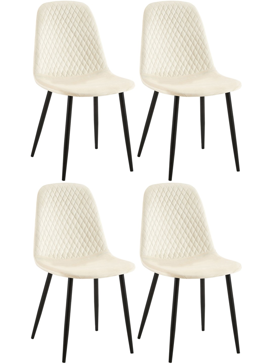 Set van 4 stoelen Giverny fluweel, crème