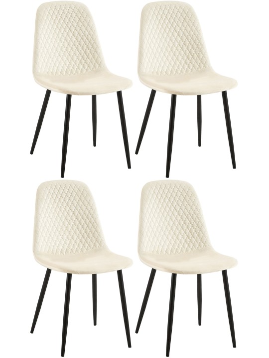 Set van 4 stoelen Giverny fluweel, crème