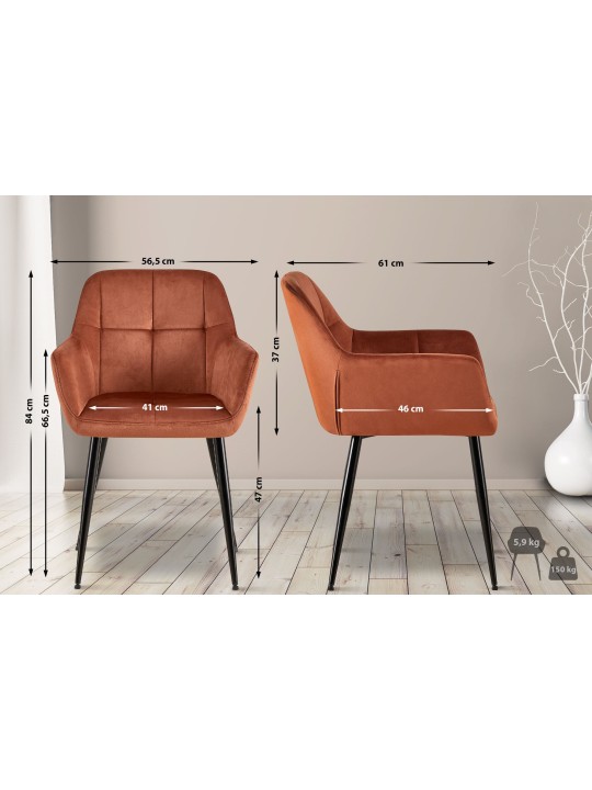 Set van 2 eetkamerstoelen Emia fluweel, bruin