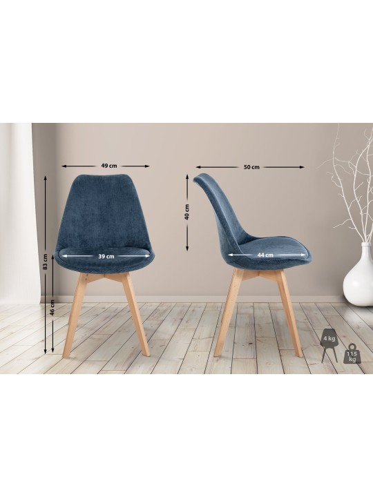 Set van 4 stoelen Linares Cord, donkerblauw