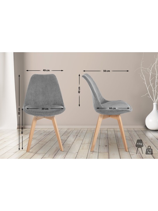 Set van 4 stoelen Linares Cord, grijs