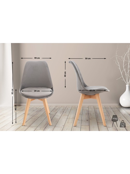 Set van 4 stoelen Linares fluweel, grijs