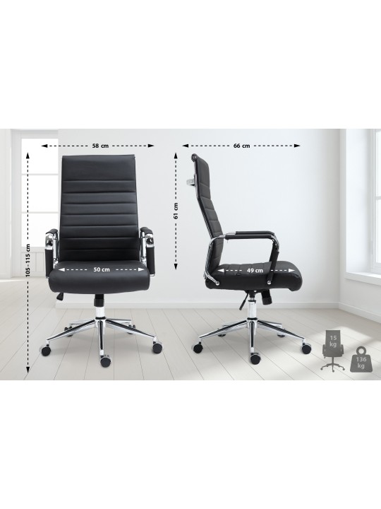 Bureaustoel Columbus echt leer, zwart