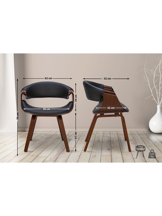 Set van 2 eetkamerstoelen Foley kunstleer, walnoot/zwart