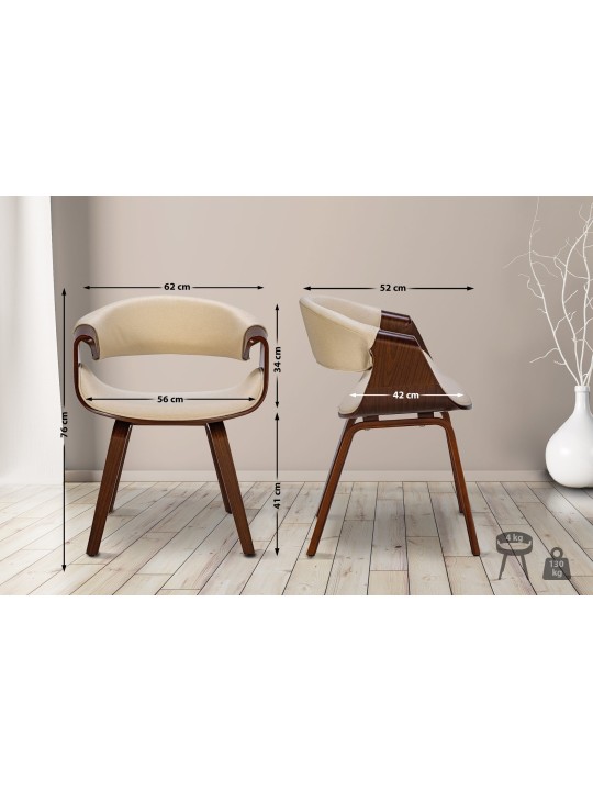 Set van 2 eetkamerstoelen Foley stof, walnoot/crème