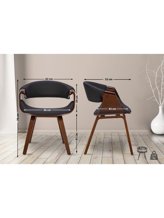 Set van 2 eetkamerstoelen Foley stof, walnoot/zwart