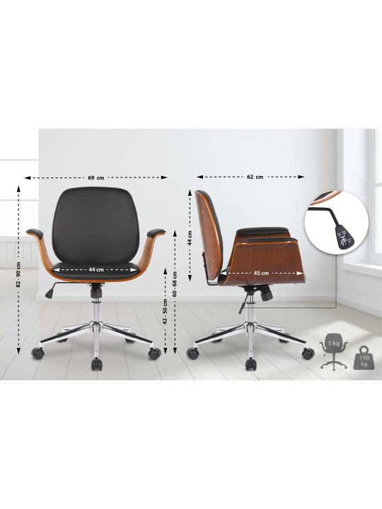 Bureaustoel Kemberg kunstleer, walnoot/zwart