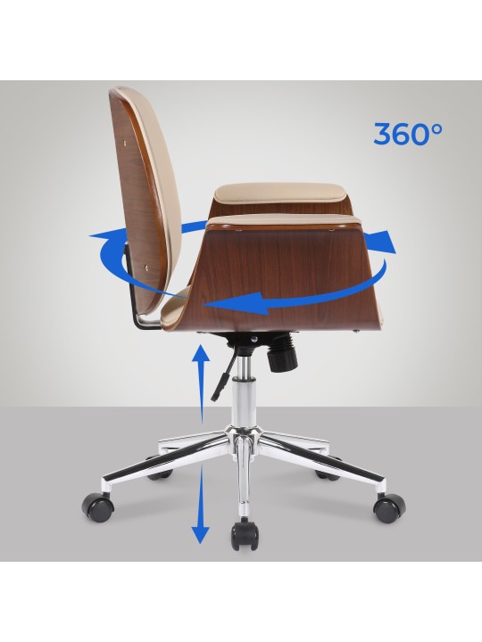 Bureaustoel Kemberg kunstleer, walnoot/crème