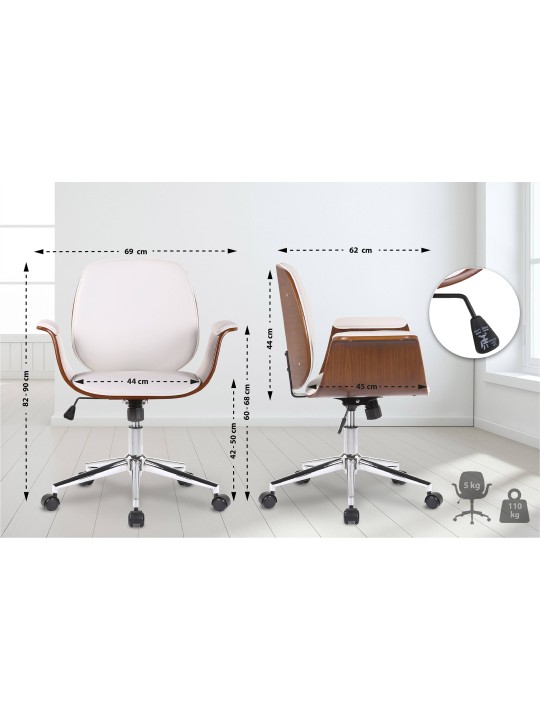 Bureaustoel Kemberg kunstleer, walnoot/wit