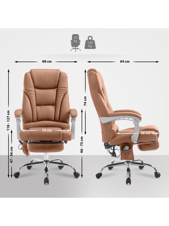 Bureaustoel Pacific met massagefunctie V2 kunstleer, lichtbruin