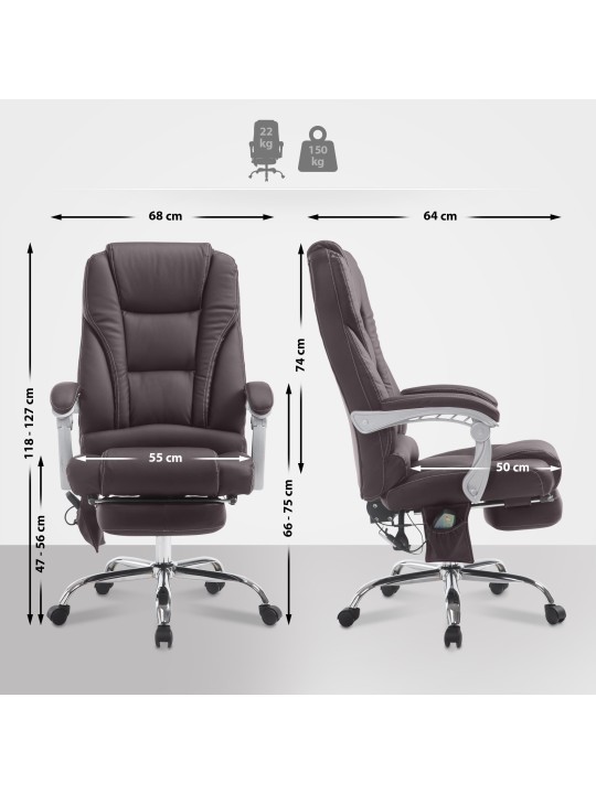 Bureaustoel Pacific met massagefunctie V2, bruin
