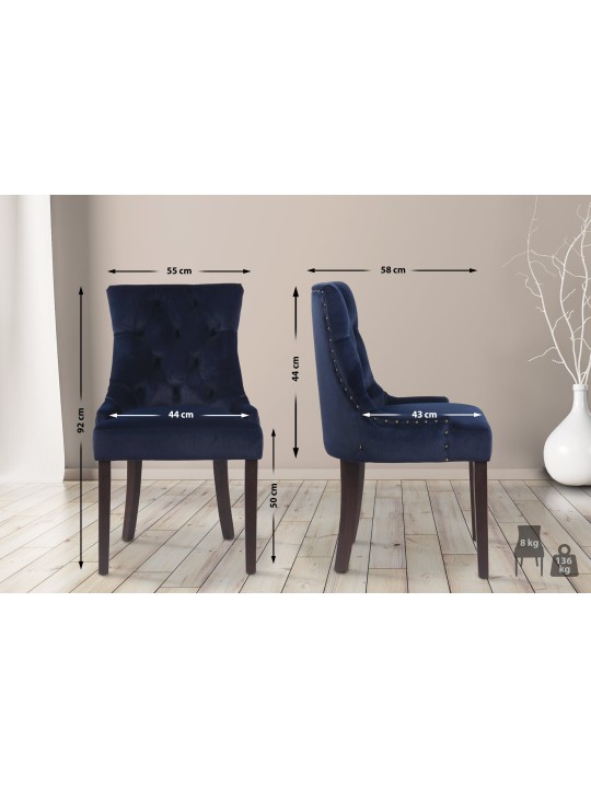 Set van 4 eetkamerstoelen Aberdeen fluweel antiek, blauw
