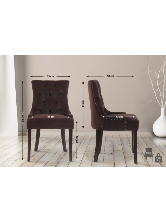 Set van 4 eetkamerstoelen Aberdeen fluweel antiek, bruin Set van 4 eetkamerstoelen Aberdeen fluweel antiek, bruin