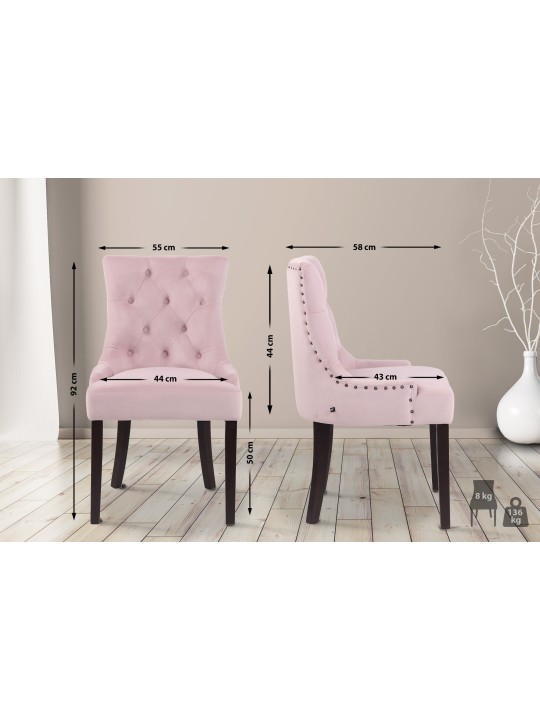 Set van 4 eetkamerstoelen Aberdeen fluweel antiek, roze