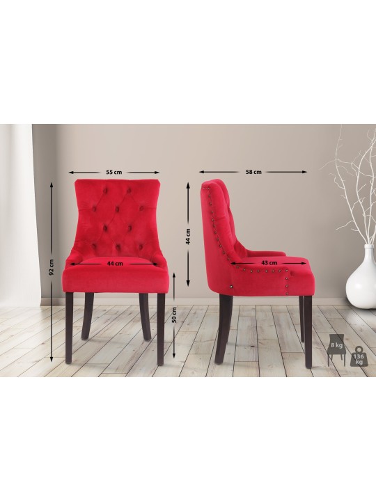Set van 4 eetkamerstoelen Aberdeen fluweel antiek, rood