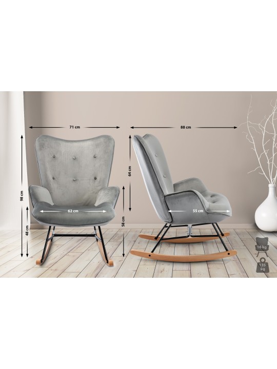 Schommelstoel Sanka fluweel, grijs