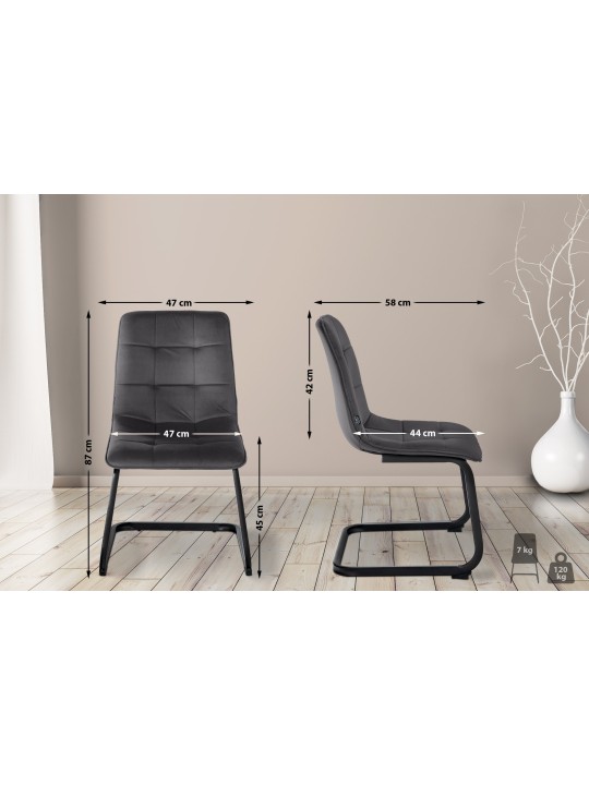 Vermont fluwelen eetkamerstoel, zwart