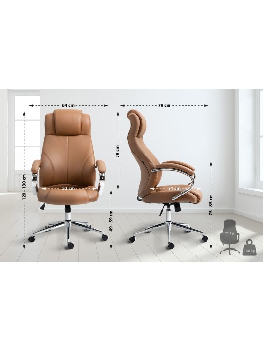 Bureaustoel Salford echt leer, lichtbruin Bureaustoel Salford echt leer, lichtbruin
