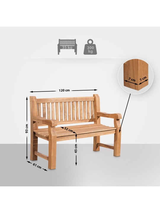 Teakhouten bank Jackson 120 cm met deksel, teak Teakhouten bank Jackson 120 cm met deksel, teak