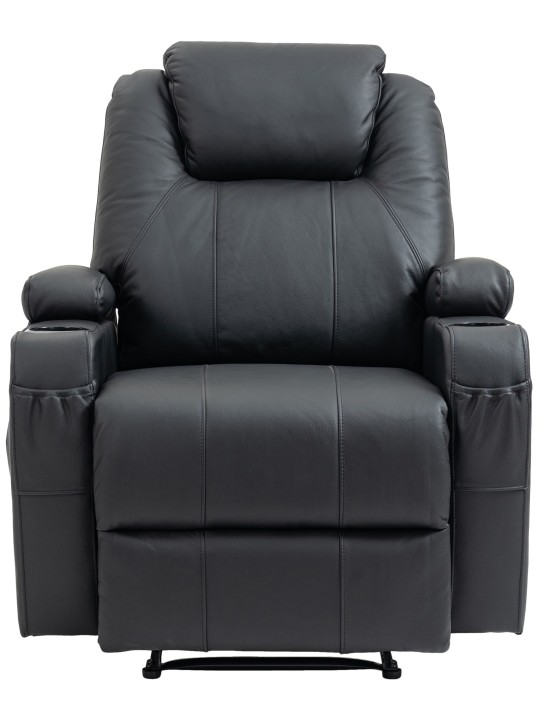 Hepler fauteuil met massagefunctie echt leer, zwart