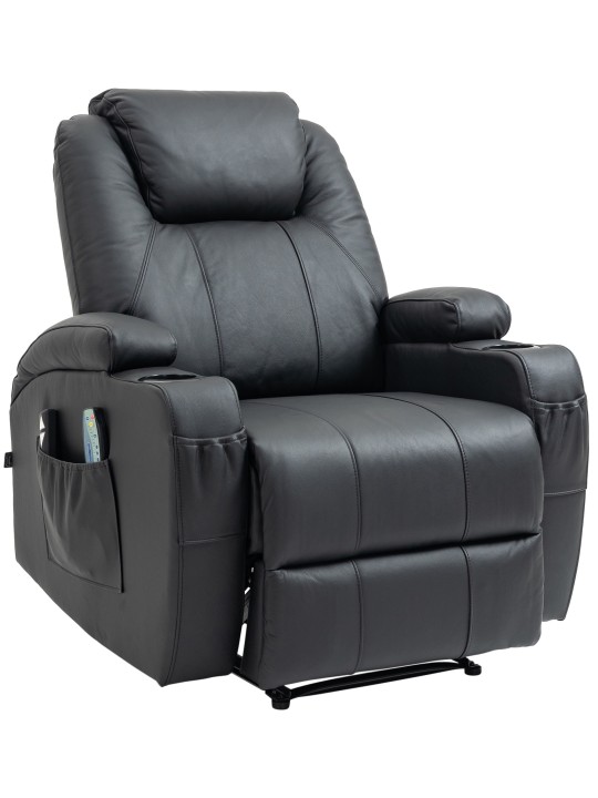 Hepler fauteuil met massagefunctie echt leer, zwart
