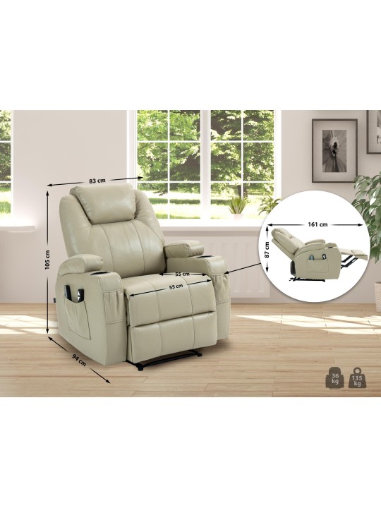 Hepler fauteuil met massagefunctie kunstleer, crème Hepler fauteuil met massagefunctie kunstleer, crème