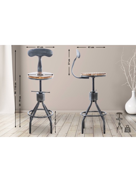 Set van 2 barkrukken Hanam, antiek zilver