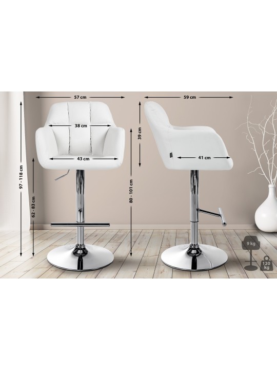 Barkruk Natoma kunstleer chroom, wit