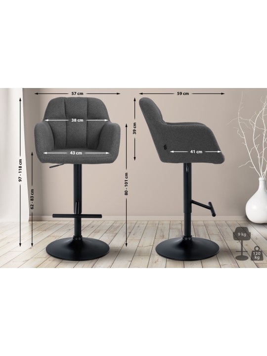 Barkruk Natoma stof, donkergrijs