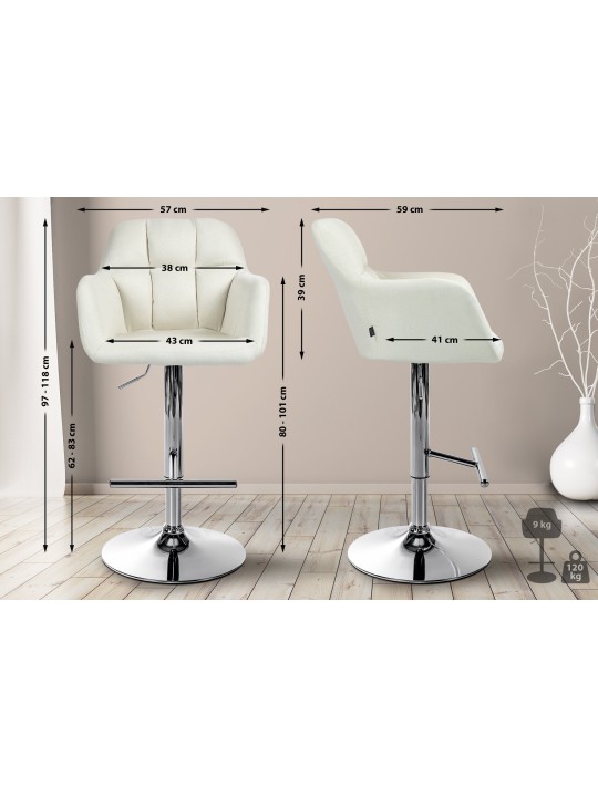 Barkruk Natoma stof chroom, crème