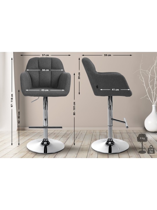 Barkruk Natoma stof chroom, donkergrijs