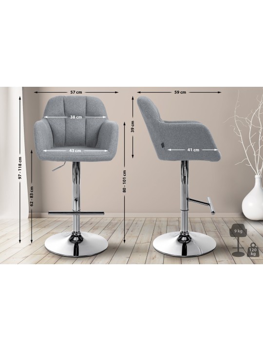 Barkruk Natoma stof chroom, grijs